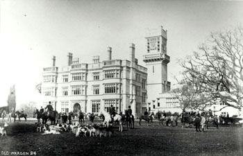 Old Warden House - front view with hunt in grounds about 1900
